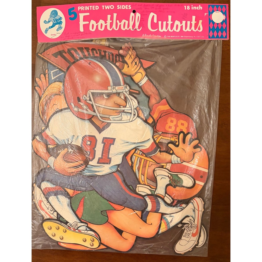 Vintage 1983 Beistle Football Cutouts 5 Piece Set 18" Sealed Package